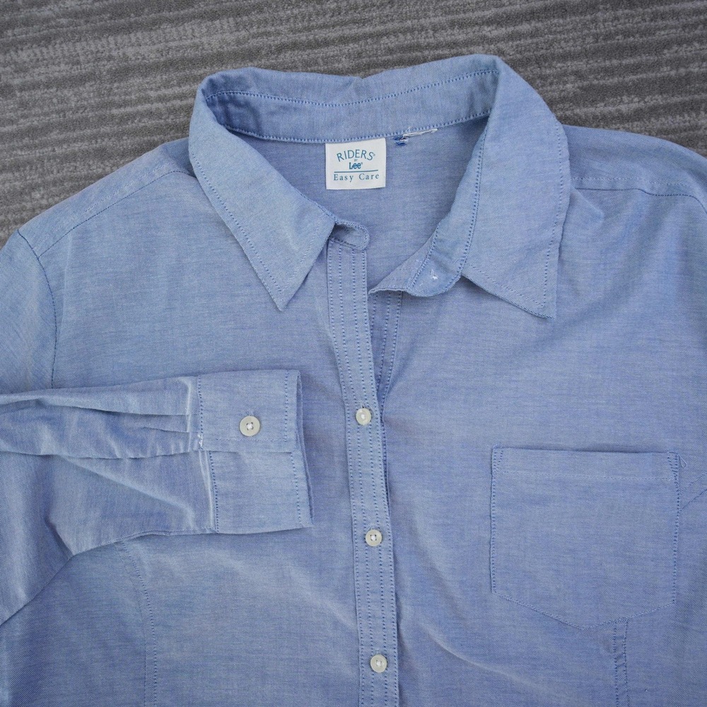Riders by Lee Easy Care Women Light Blue Button Down Shirt Long Sleeve L
